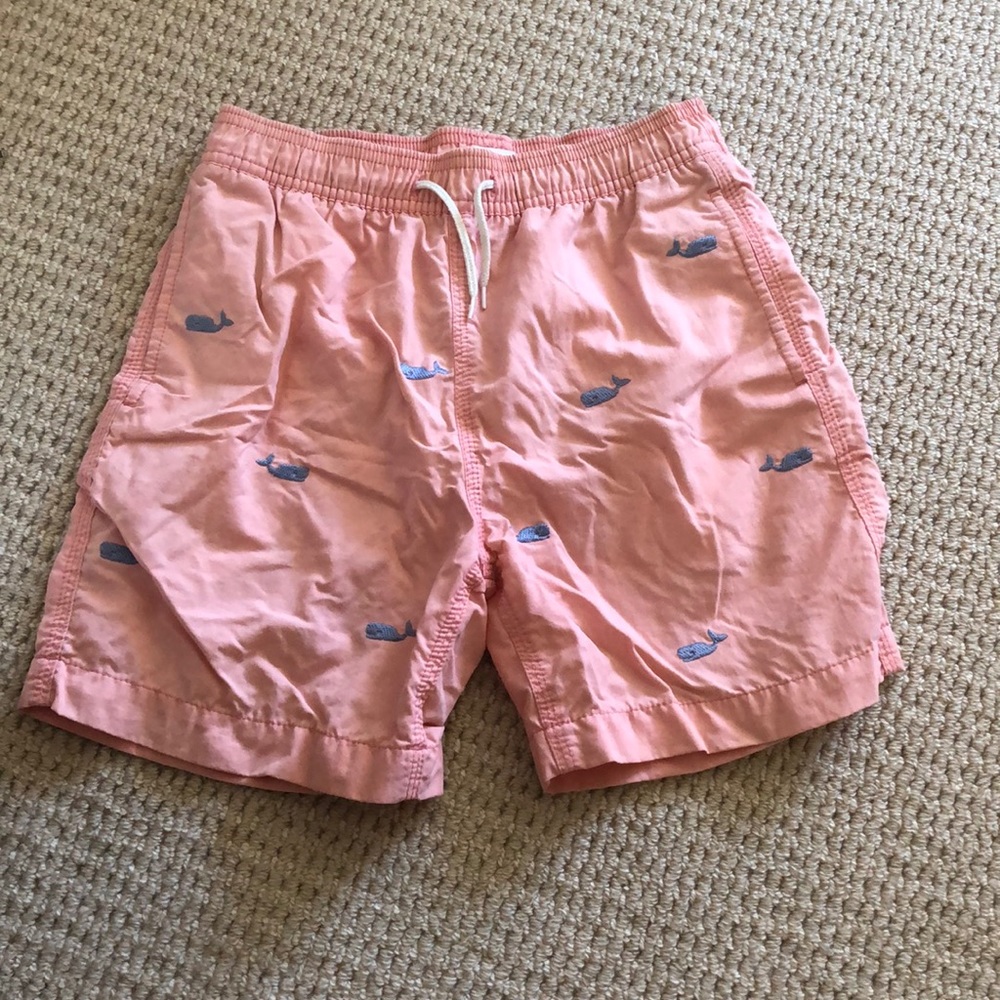 Crewcuts Boys Pink Swim Trunks With Blue Whales